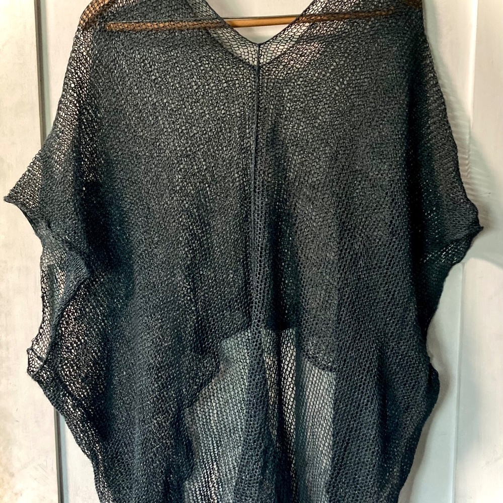 Blue One-Size Hand-Knit "Uber" Poncho by Amy Brill from Totally Brill Collection